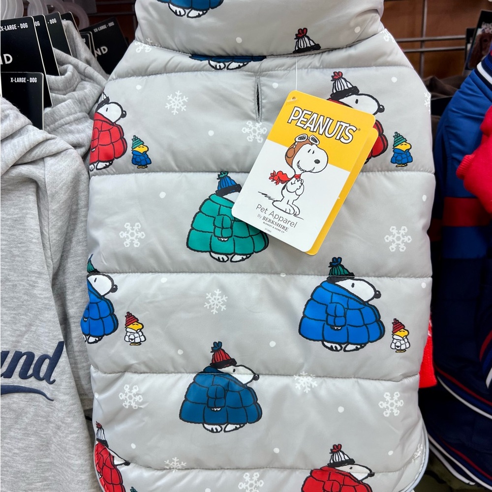 Snoopy Puffer Gray Medium Fleece Dog Jacket NEW